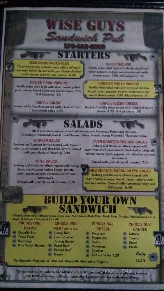 Wise Guys Sandwich Pub - Lake Ozark, MO menu_pic