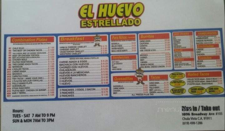 El Huevo Estrellado - Chula Vista, CA menu_pic