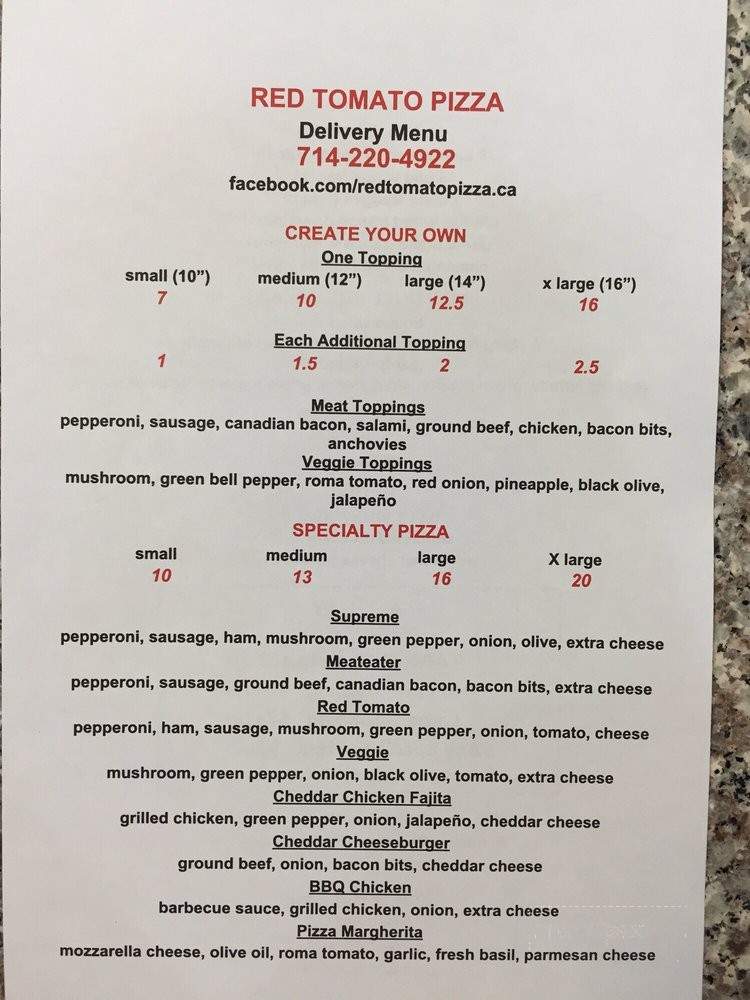 Red Tomato Pizza - Anaheim, CA menu_pic
