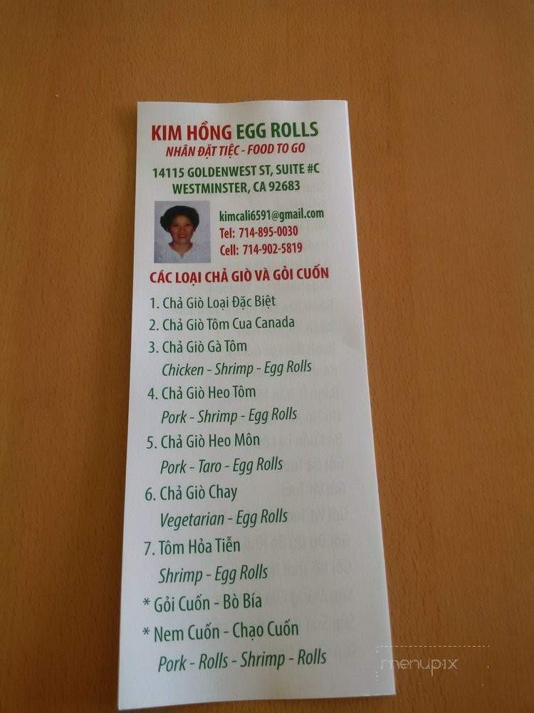 Kim Hong Eggrolls - Westminster, CA menu_pic
