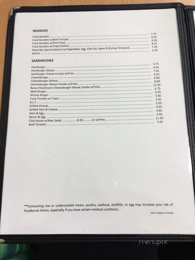 Pokai Bay Restaurant - Waianae, HI menu_pic