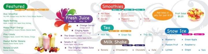The Stable's Corner Juice & Smoothie - Poway, CA menu_pic