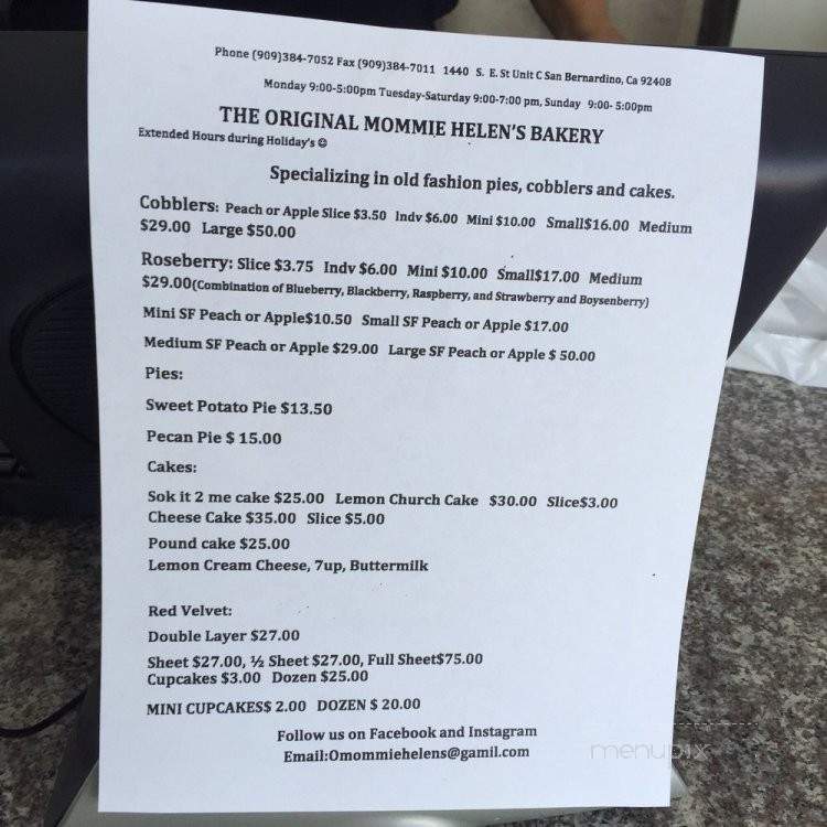 The Original Mommie Helen's Bakery - San Bernardino, CA menu_pic