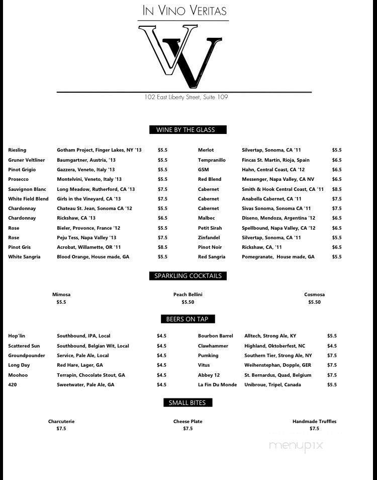 In Vino Veritas - Savannah, GA menu_pic