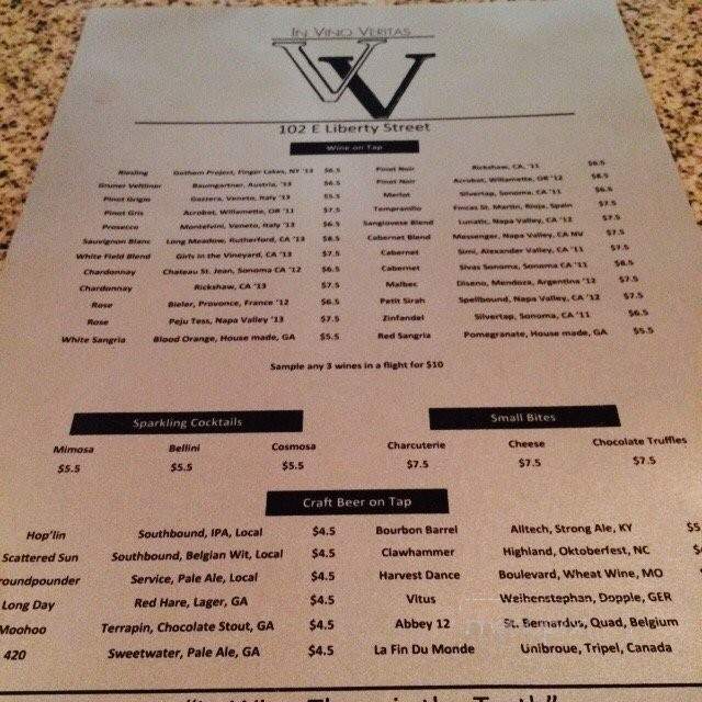 In Vino Veritas - Savannah, GA menu_pic