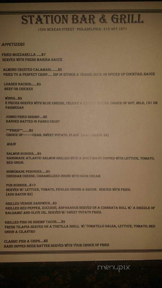 Station Bar & Grill - Philadelphia, PA menu_pic