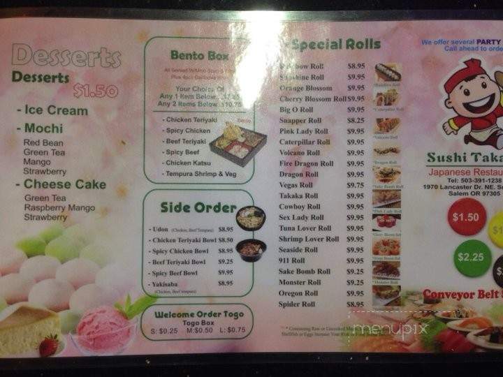 Sushi Takara - Salem, OR menu_pic