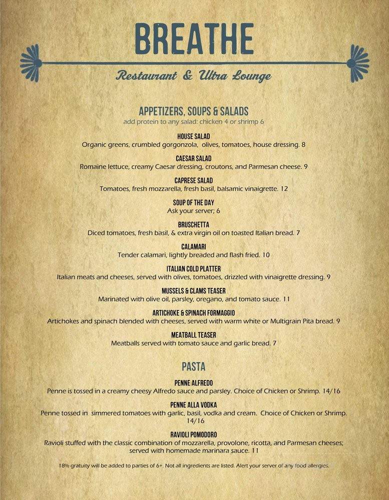 Breathe Restaurant and Ultra Hookah Lounge - Delray Beach, FL menu_pic