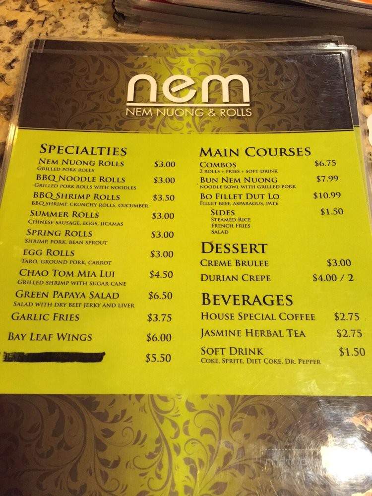 Nem - Garden Grove, CA menu_pic