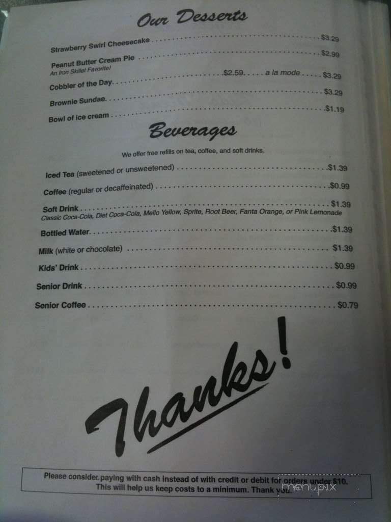 The Iron Skillet - Bryson City, NC menu_pic