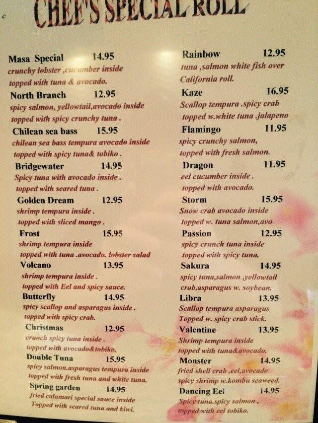 Menu Of Masa Sushi In Washington Township Nj 078
