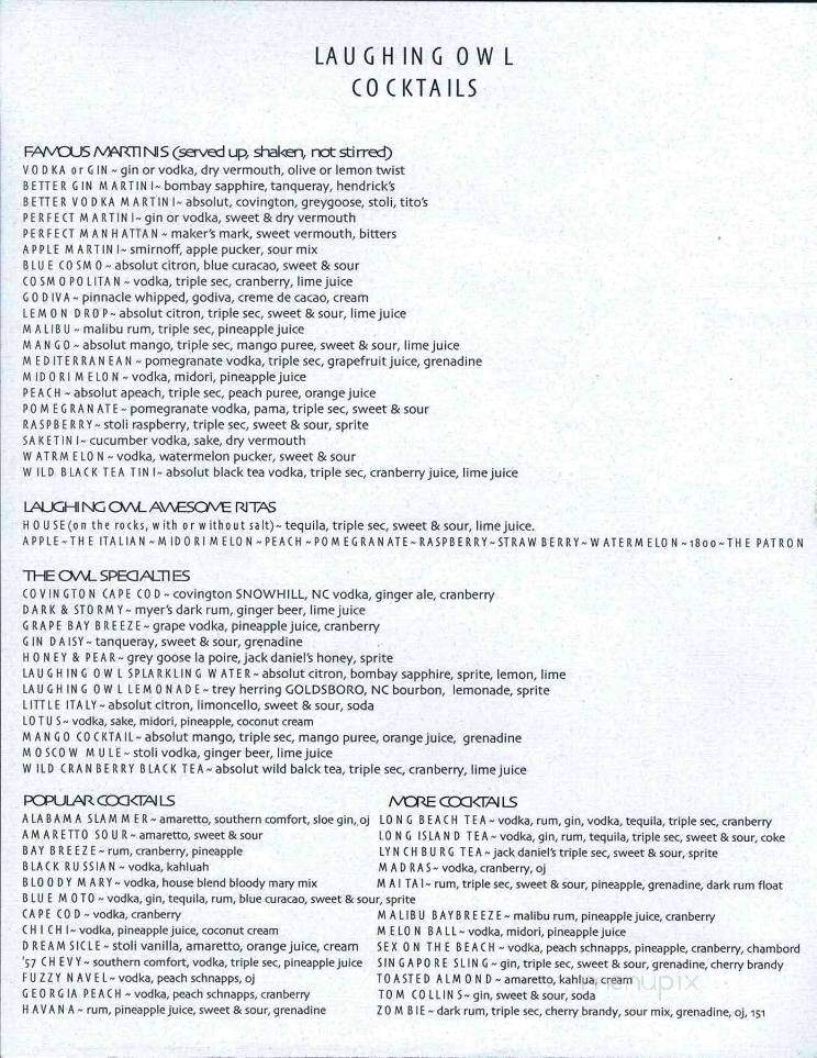 The Laughing Owl - Goldsboro, NC menu_pic