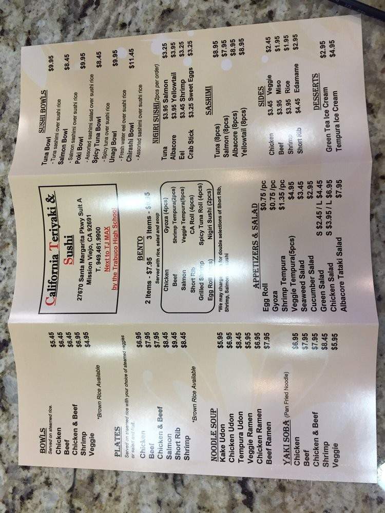 California Teriyaki Grill - Mission Viejo, CA menu_pic