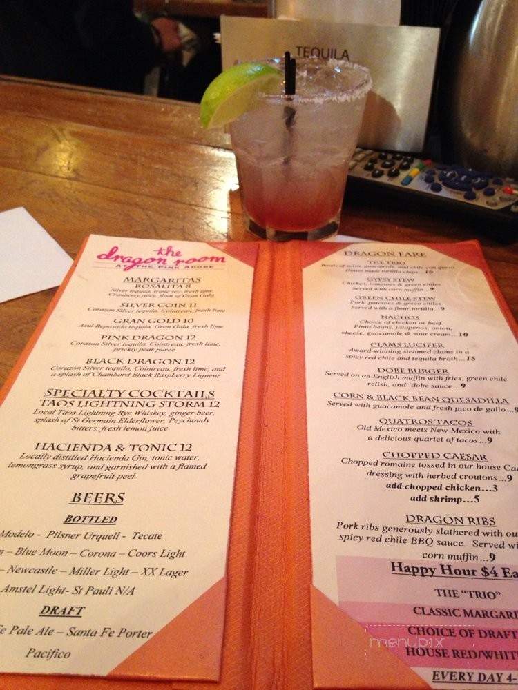The Dragon Room Bar - Santa Fe, NM menu_pic