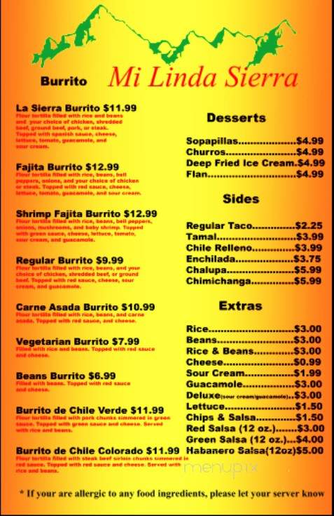 Mi Linda Sierra - Kennewick, WA menu_pic