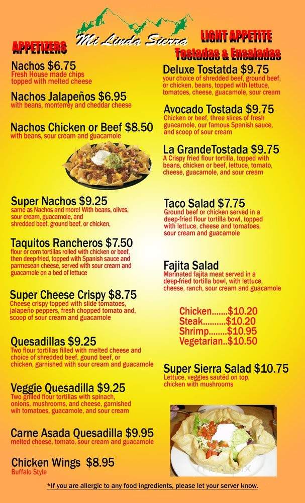 Mi Linda Sierra - Kennewick, WA menu_pic