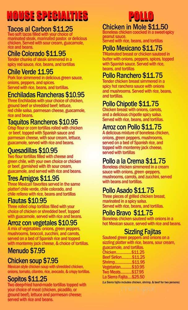 Mi Linda Sierra - Kennewick, WA menu_pic
