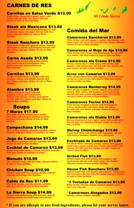 Mi Linda Sierra - Kennewick, WA menu_pic
