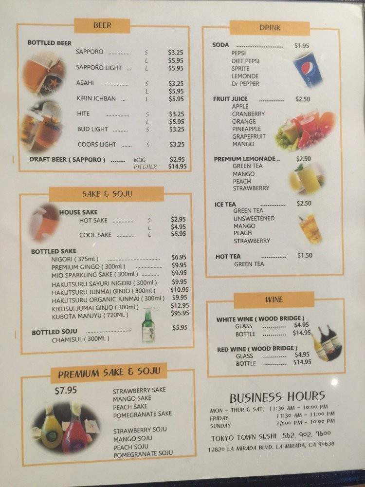 Tokyo Town Sushi - La Mirada, CA menu_pic