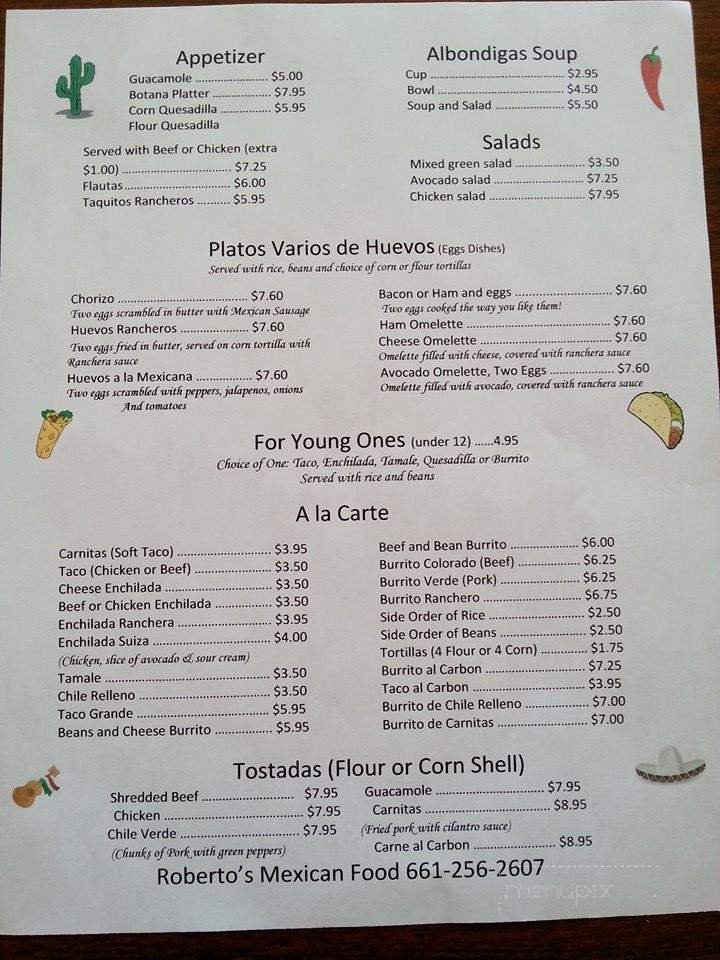 Roberto's Mexican Food - Rosamond, CA menu_pic
