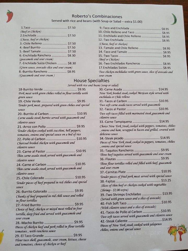 Roberto's Mexican Food - Rosamond, CA menu_pic