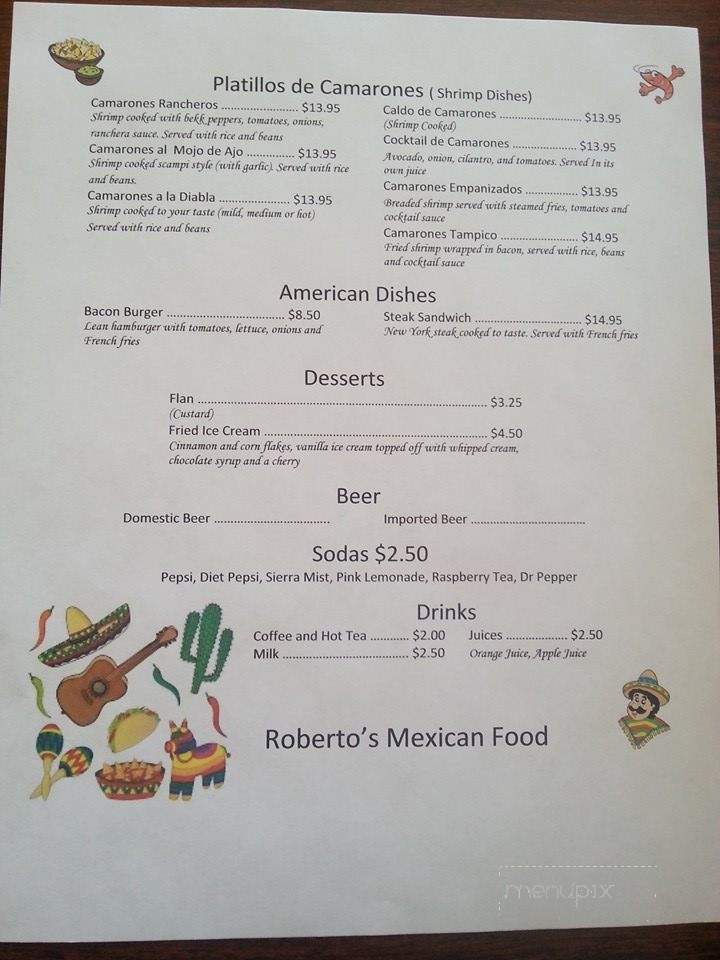 Roberto's Mexican Food - Rosamond, CA menu_pic