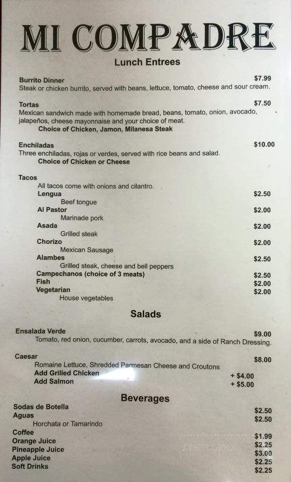 Mi Compadre - Ann Arbor, MI menu_pic