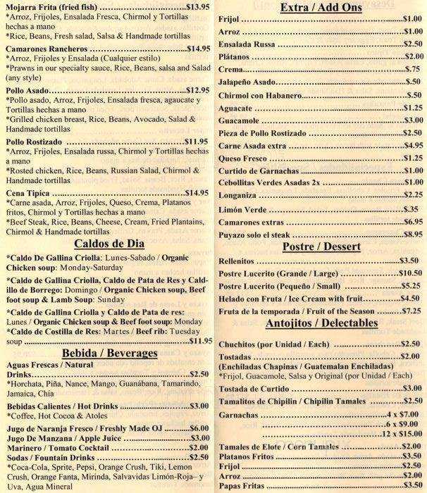 El Lucerito - San Rafael, CA menu_pic