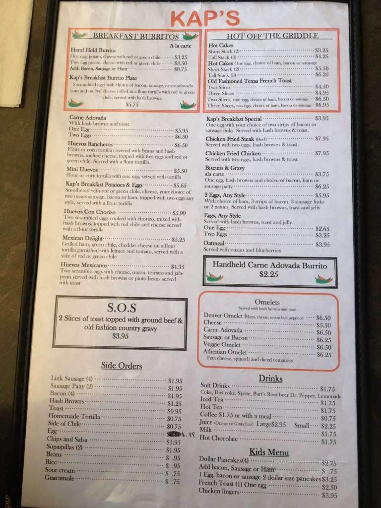 Kaps Coffee Shop - Albuquerque, NM menu_pic