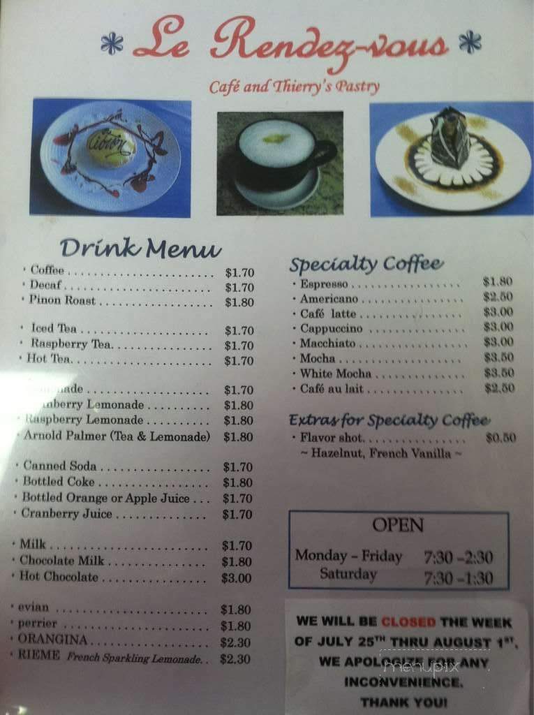 Le Rendez-vous Cafe & French Pastry - Las Cruces, NM menu_pic