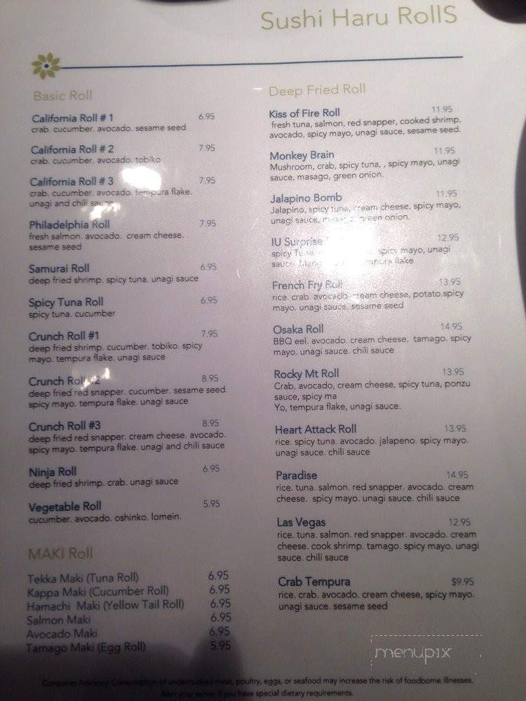 Sushi Haru - Bloomington, IN menu_pic