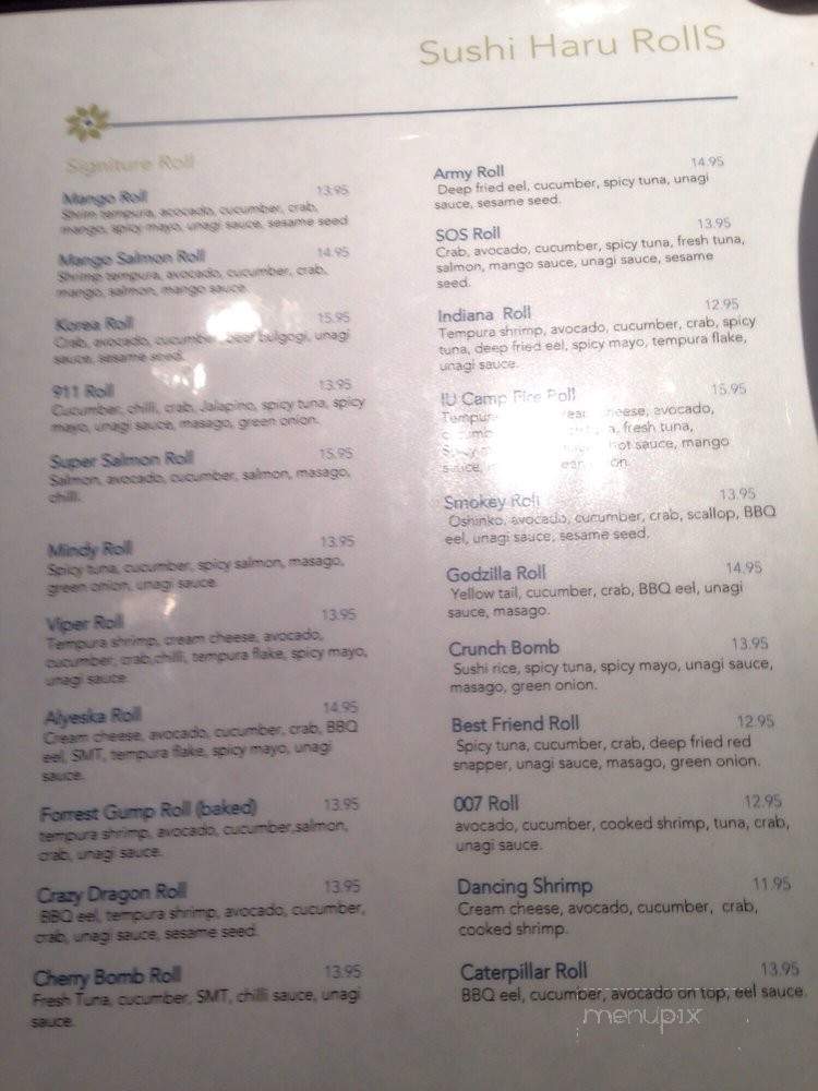 Sushi Haru - Bloomington, IN menu_pic