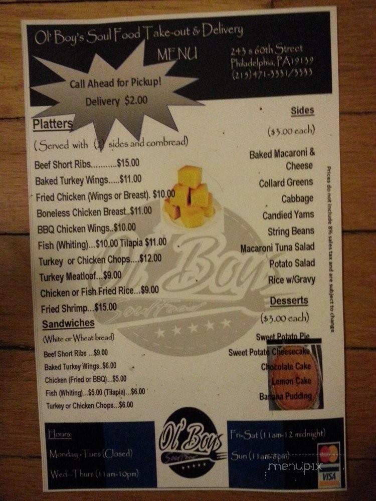 Ol' Boy's Soul Food - Philadelphia, PA menu_pic
