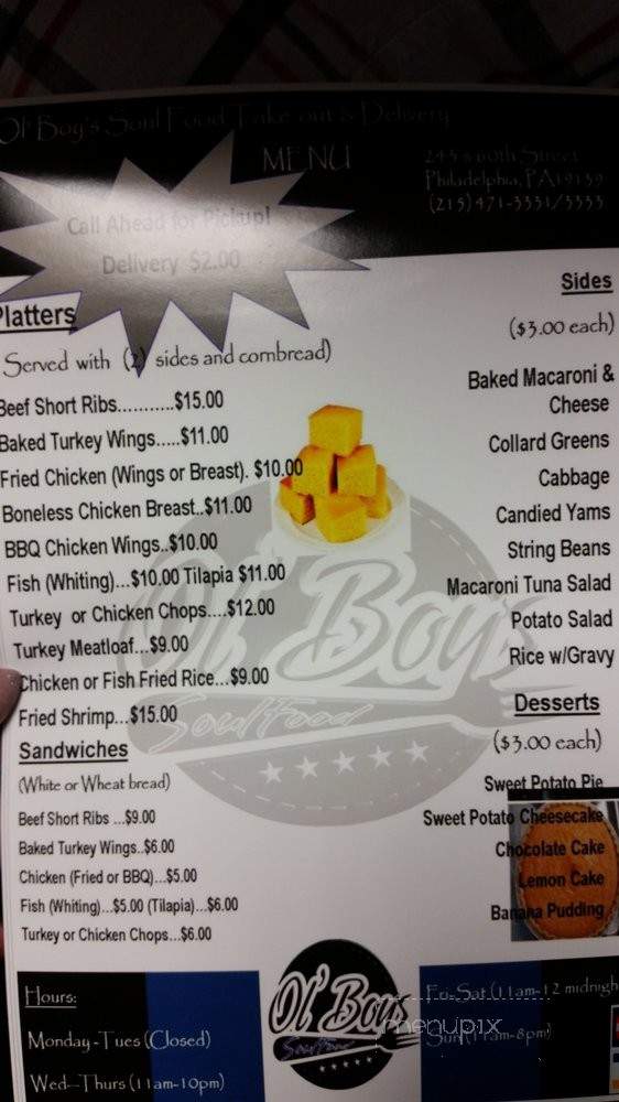 Ol' Boy's Soul Food - Philadelphia, PA menu_pic