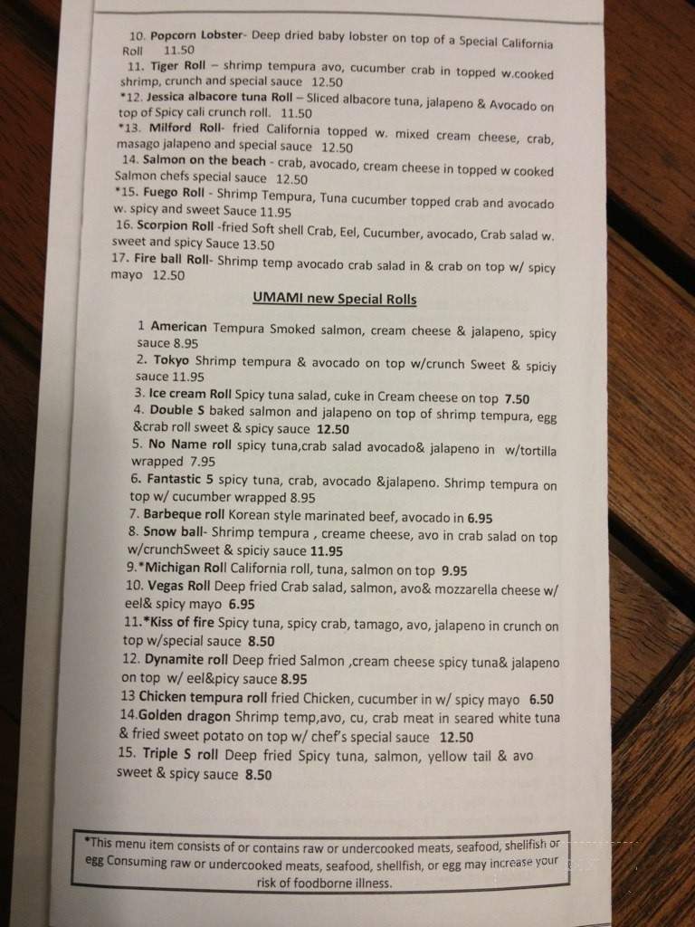 Umami Sushi - Lyon Township, MI menu_pic