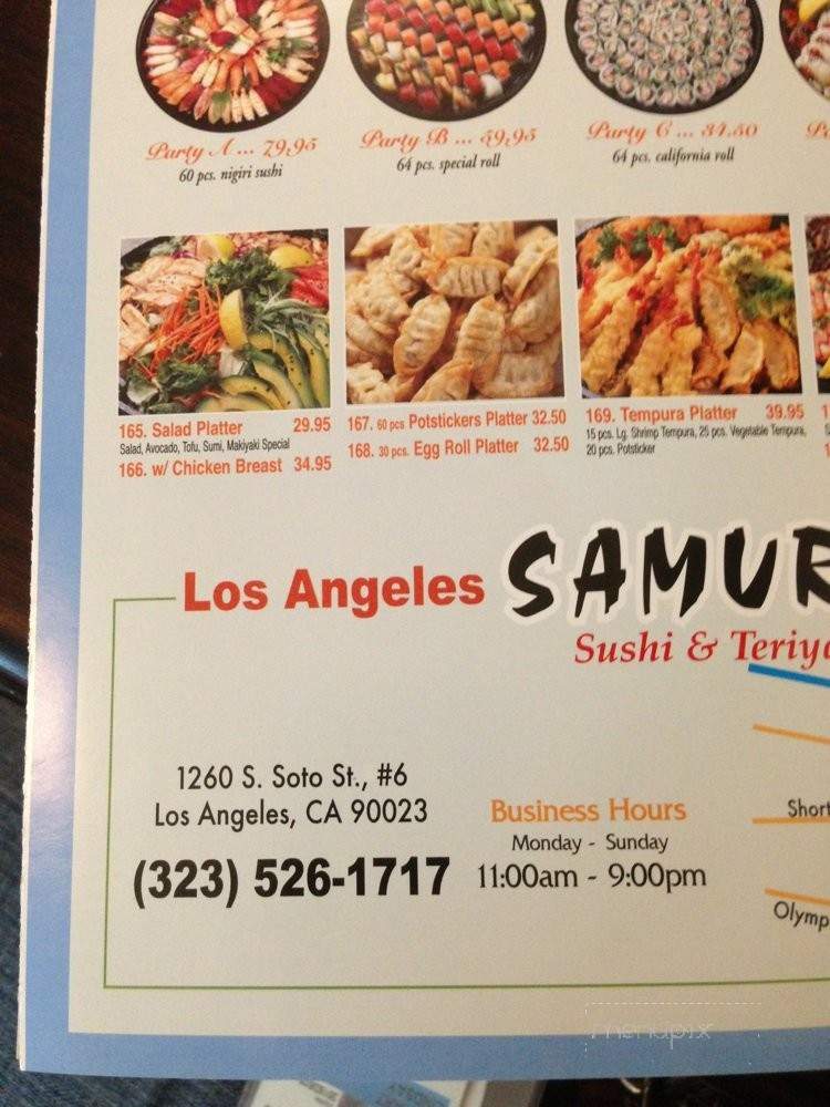 Samurai Sushi & Teriyaki - Los Angeles, CA menu_pic