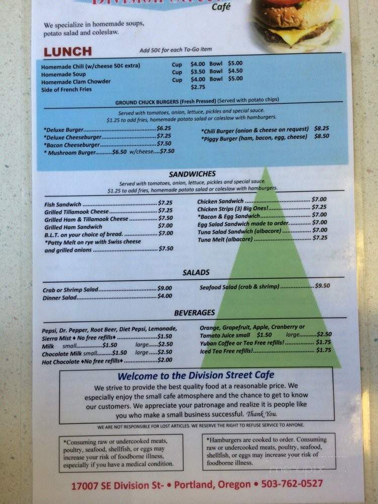 Division Street Cafe - Portland, OR menu_pic