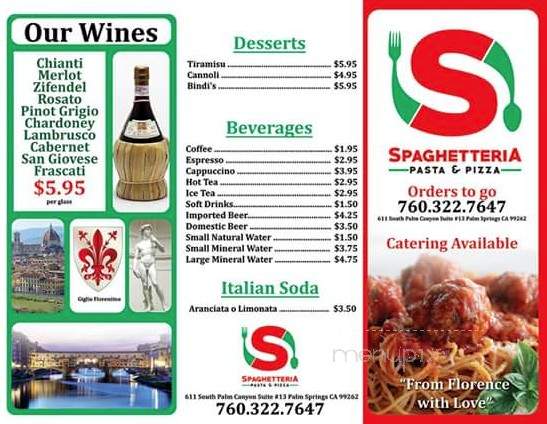 Spaghetteria - Palm Springs, CA menu_pic