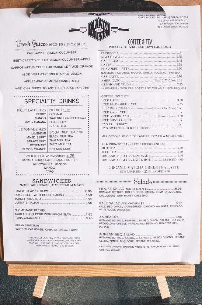Sugar & Cream Cafe - North Hollywood, CA menu_pic