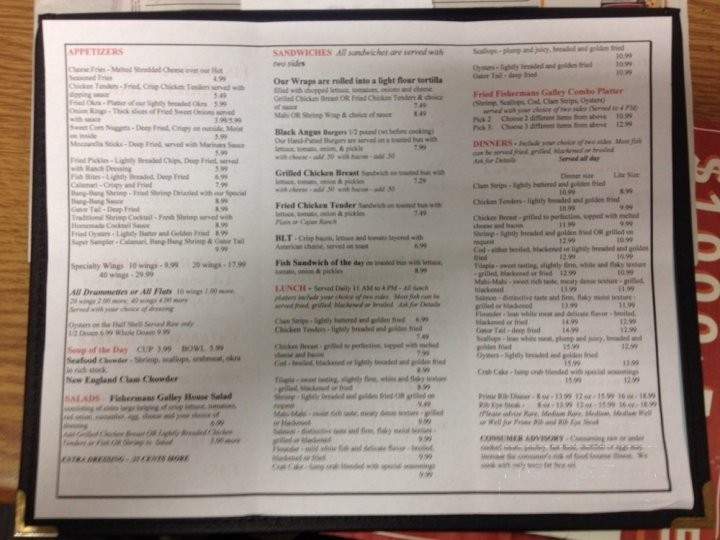 Fishermans Galley Grill and Bar - Jacksonville, FL menu_pic