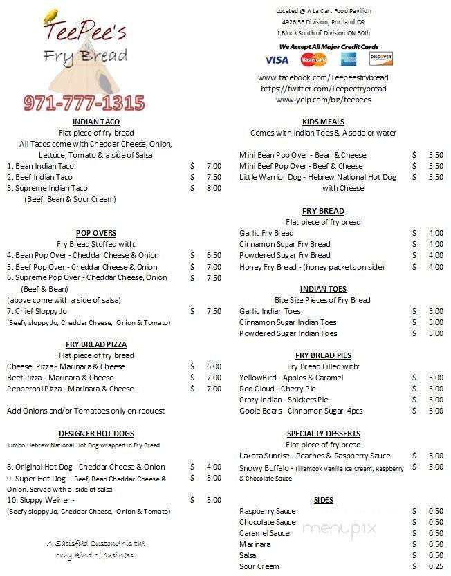 Teepee's - Portland, OR menu_pic
