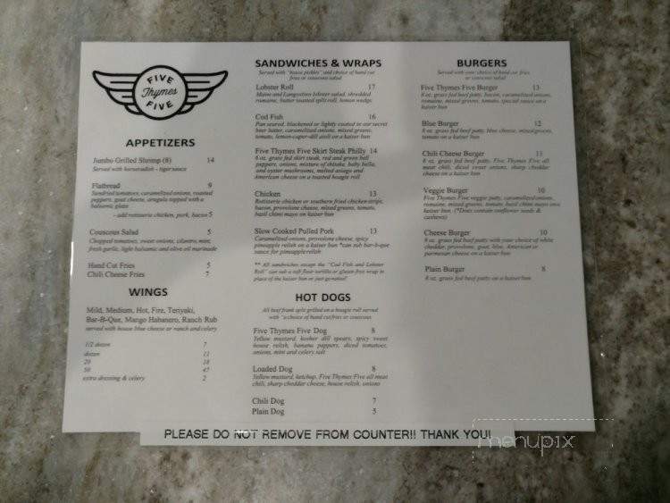 5 Thymes 5 - Winter Garden, FL menu_pic