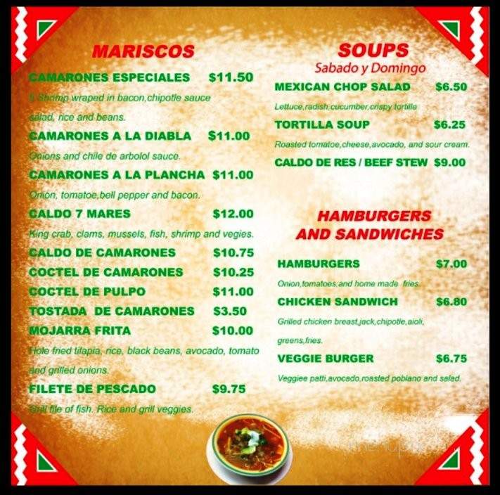 El Valle Mexican Restaurant - San Rafael, CA menu_pic