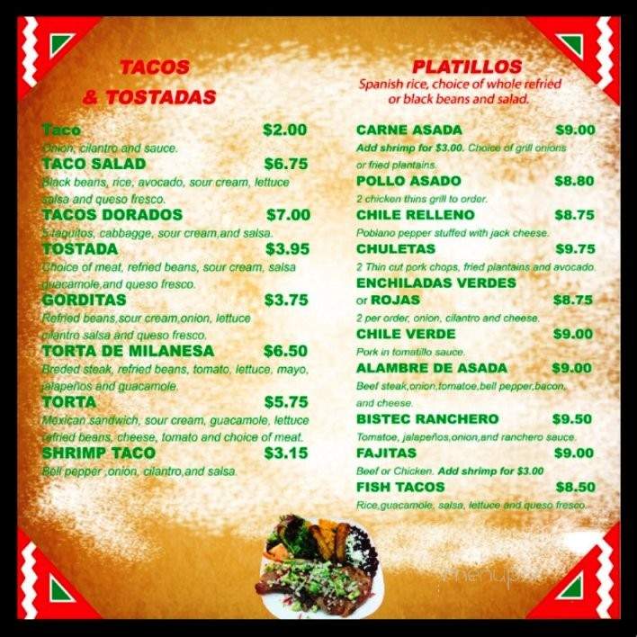 El Valle Mexican Restaurant - San Rafael, CA menu_pic