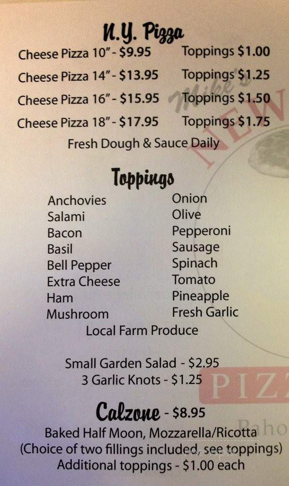 Mike's New York Pizzeria - Pahoa, HI menu_pic