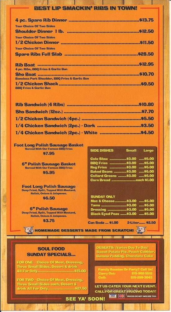 Smokehouse Barbecue - Rockford, IL menu_pic