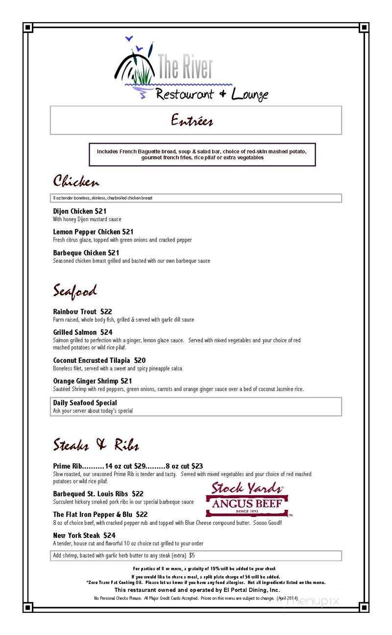 The River Restaurant & Lounge - El Portal, CA menu_pic