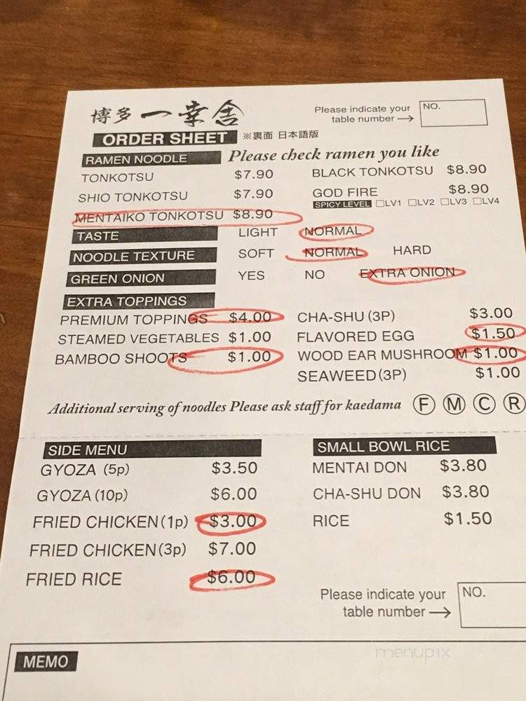 Hakata Ikkousha Ramen - Torrance, CA menu_pic