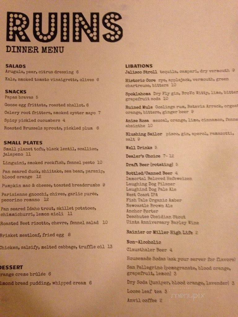 Ruins - Spokane, WA menu_pic