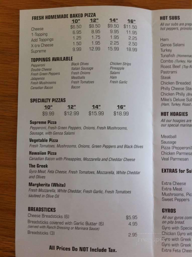 Mike's Pizza - Norfolk, VA menu_pic